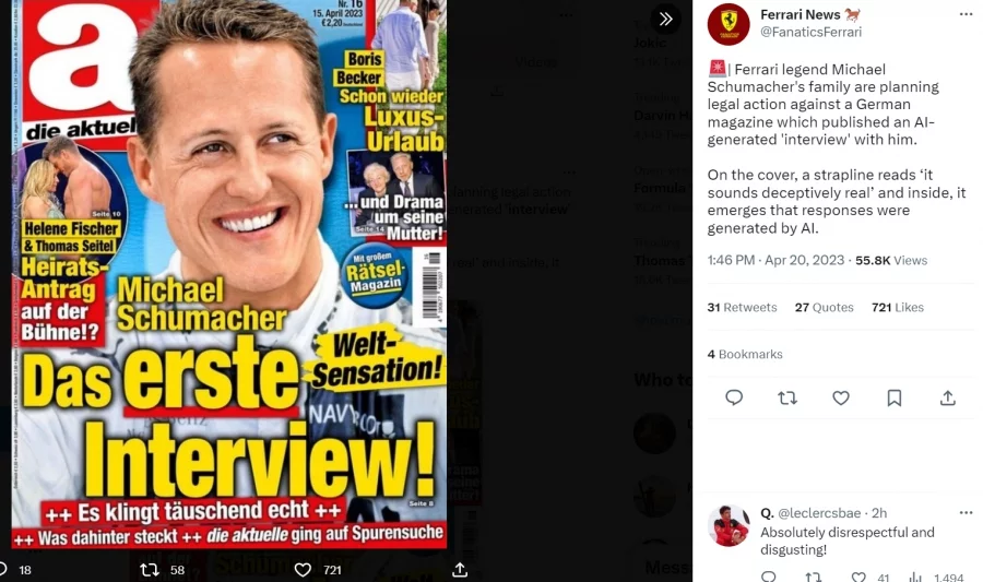 Фалшиво интервю с Михаел Шумахер получи огромен отзвук