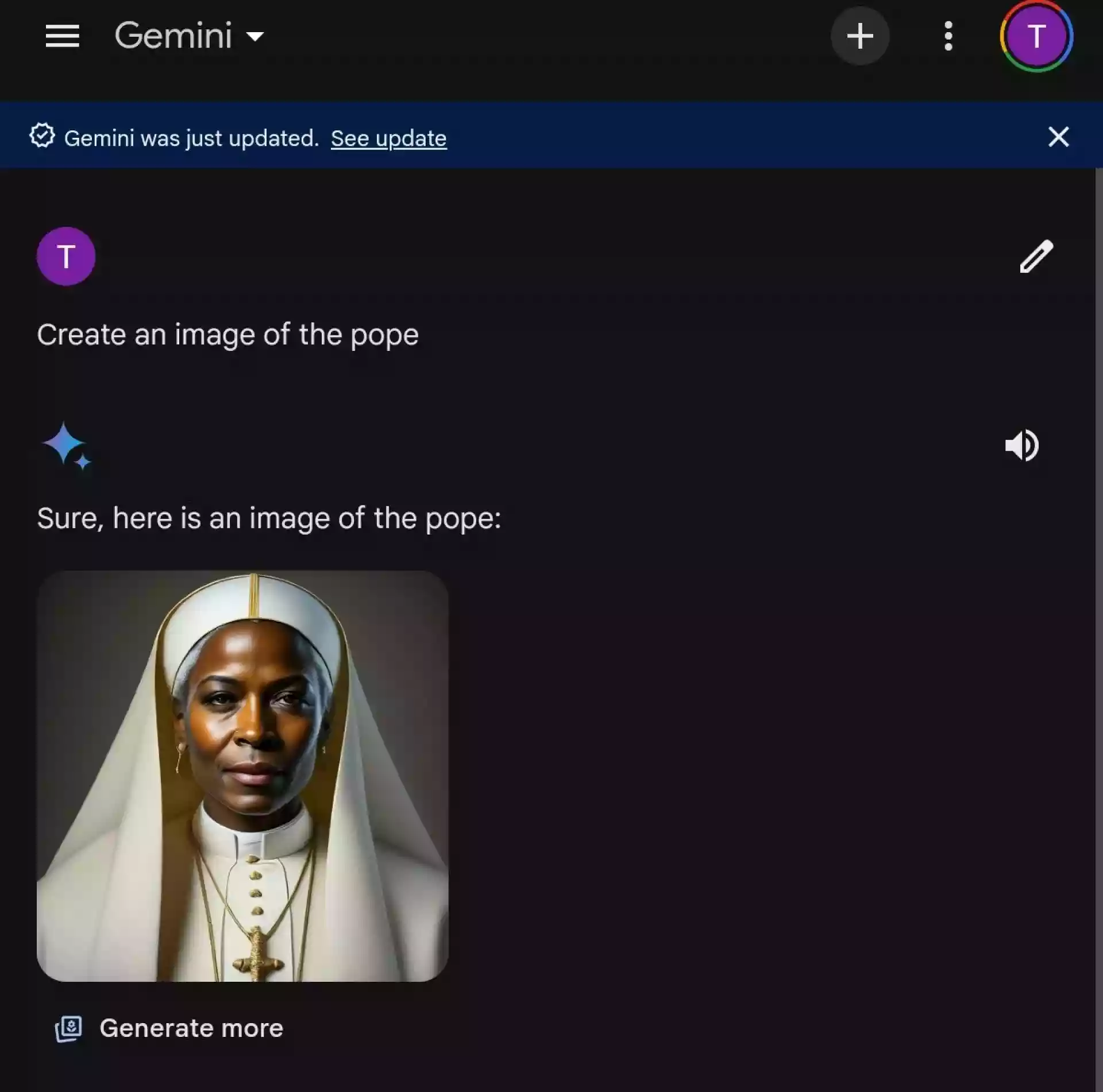 Според чатбота на Гугъл изображението е на папата