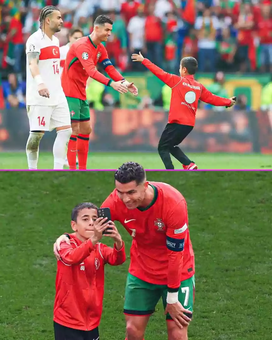Роналдо се щракна с малък фен на терена по време на Турция - Португалия