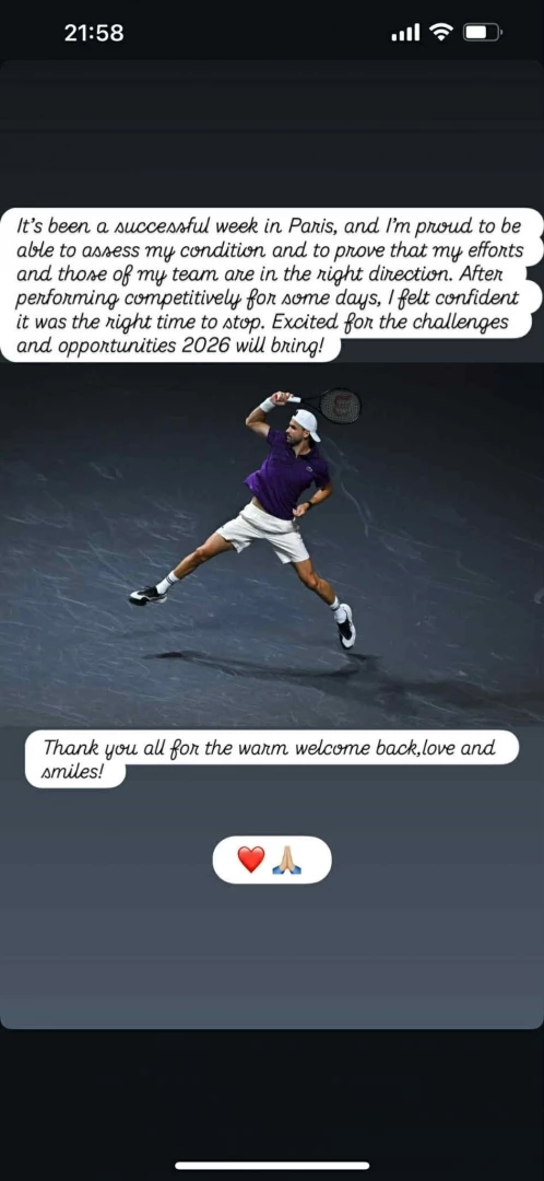 Публикацията, с която Григор Димитров сложи край на тениса за 2025 Публикацията, с която Григор Димитров сложи край на тениса за 2025